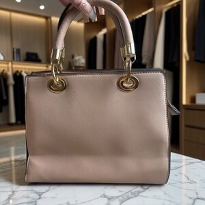 Isabelle Structured Blush Top-Handle Satchel with Gold Accents